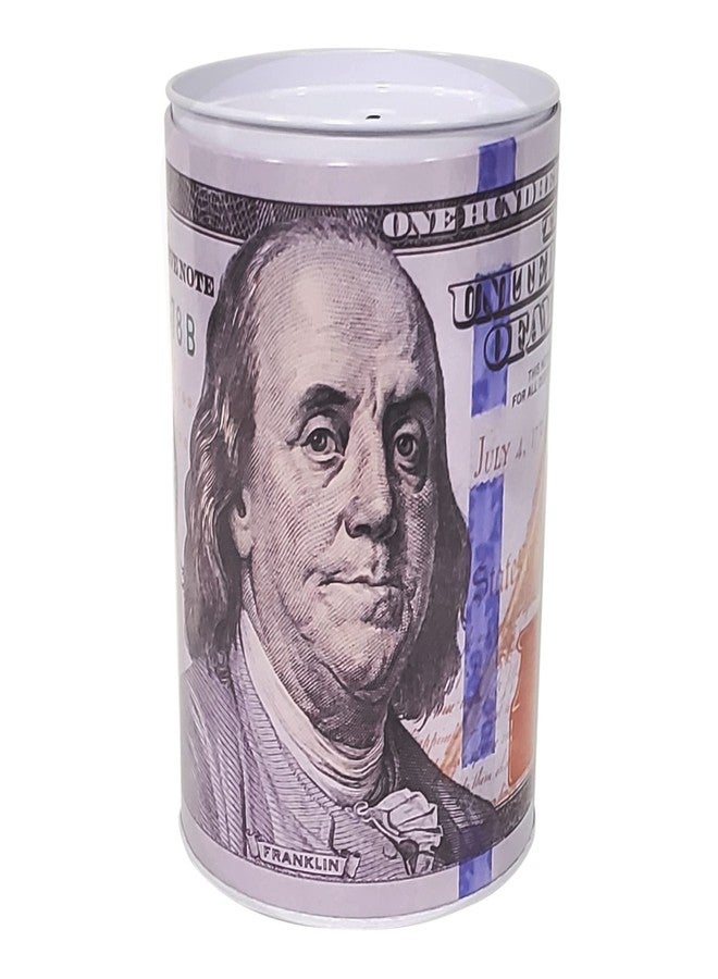 Spark 8.25” Reusable Metal Piggy Bank - $100 Bill Design, Durable Coin Jar with Benjamin Franklin Note - Image 1